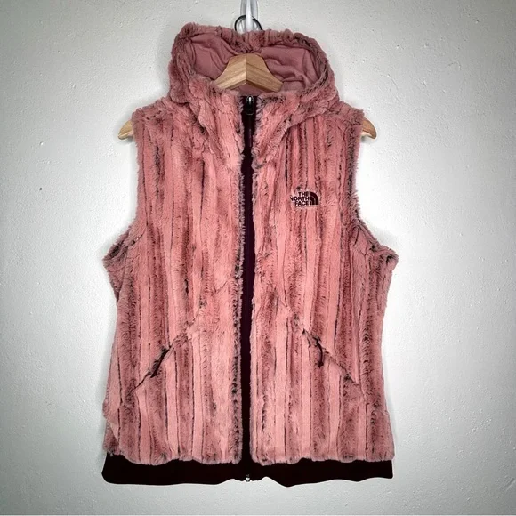 The North Face Furlander Faux Fur Hooded Vest Pink Size L EUC - Picture 1 of 11